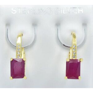 Genuine 2.30 Cts Ruby & W/Sapphire Dangling Earrings 14k Yellow Gold Plated